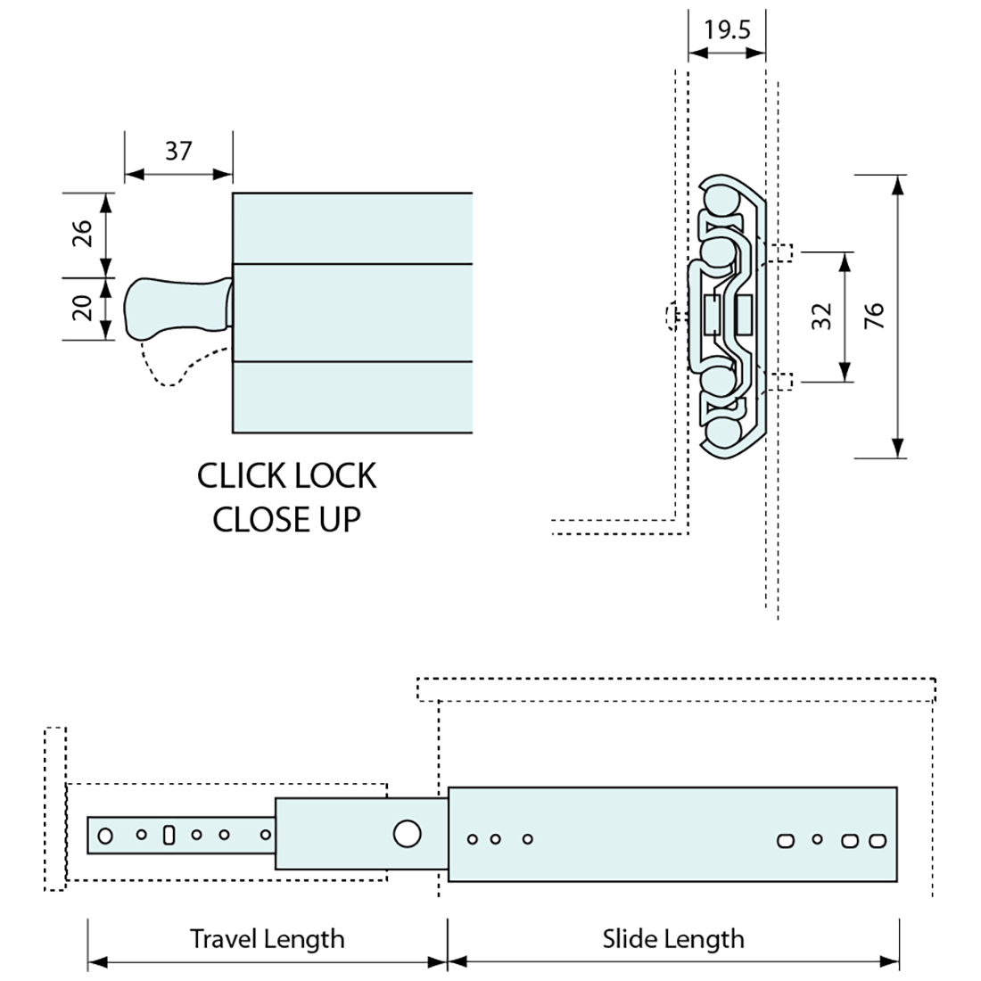 Heavy Duty Drawer Slide Lock In and Out Zinc Plated 711mm 200kg